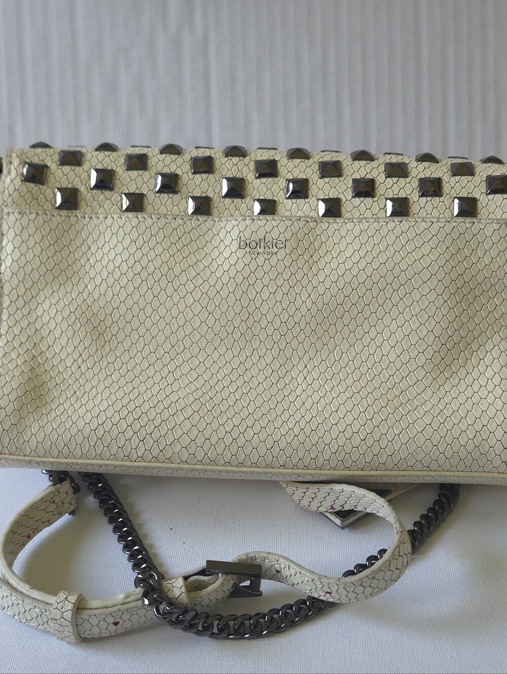 Coco Rocha x Botkier Holiday 2015 Cream Snakeskin Studded Crossbody Chain Clutch - Picture 11 of 12